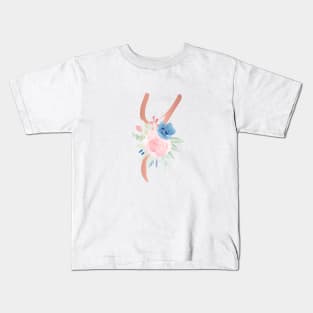 Letter Y Rose Gold and Watercolor Blush Pink and Navy Kids T-Shirt